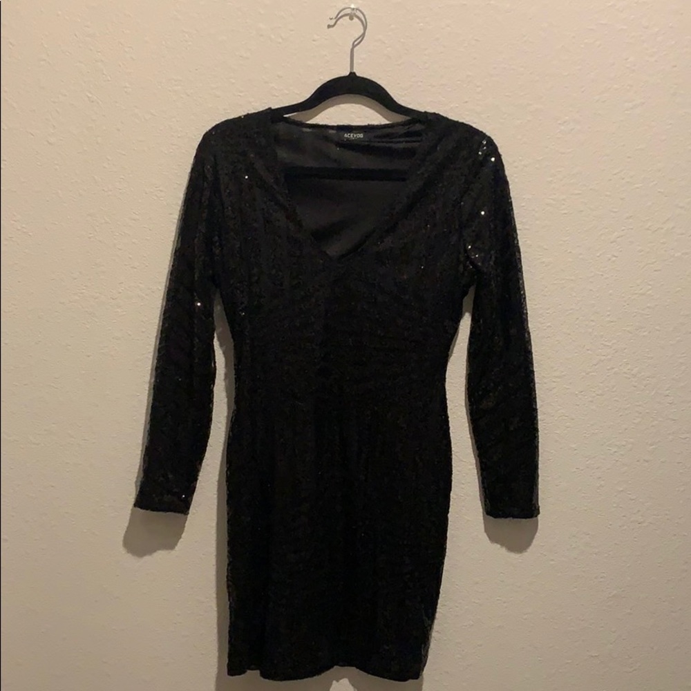 Black Longsleeve Sequin Dress